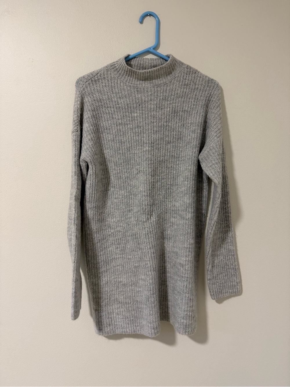 mi ami Light Gray Long Sleeve Ribbed Mock Neck Dress